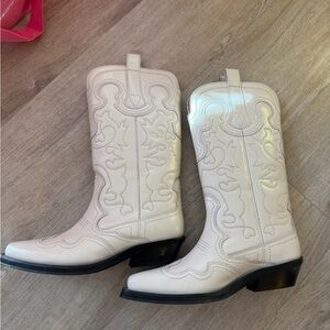 Ganni Cream Western Boots